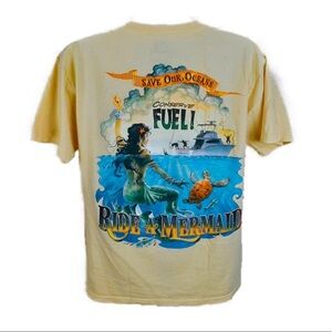 Lower Latitudes Men's T-shirt Size 2XL Yellow Mermaid & Boat Scene on the Back